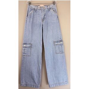 Revice Wide Leg Cargo Jean Pants Woman's 25 Baggy Blue Denim